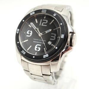 Tommy Hilfiger Mens 46mm Stainless Steel Date Dress Watch Black Dial New Battery